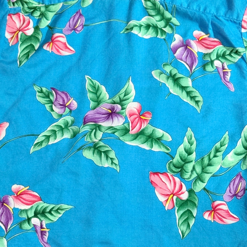 Hilo Hattie Mens VTG 80 Tropical Floral Rayon Hawaiian Aloha Shirt,Blue Pink,L - Picture 8 of 11
